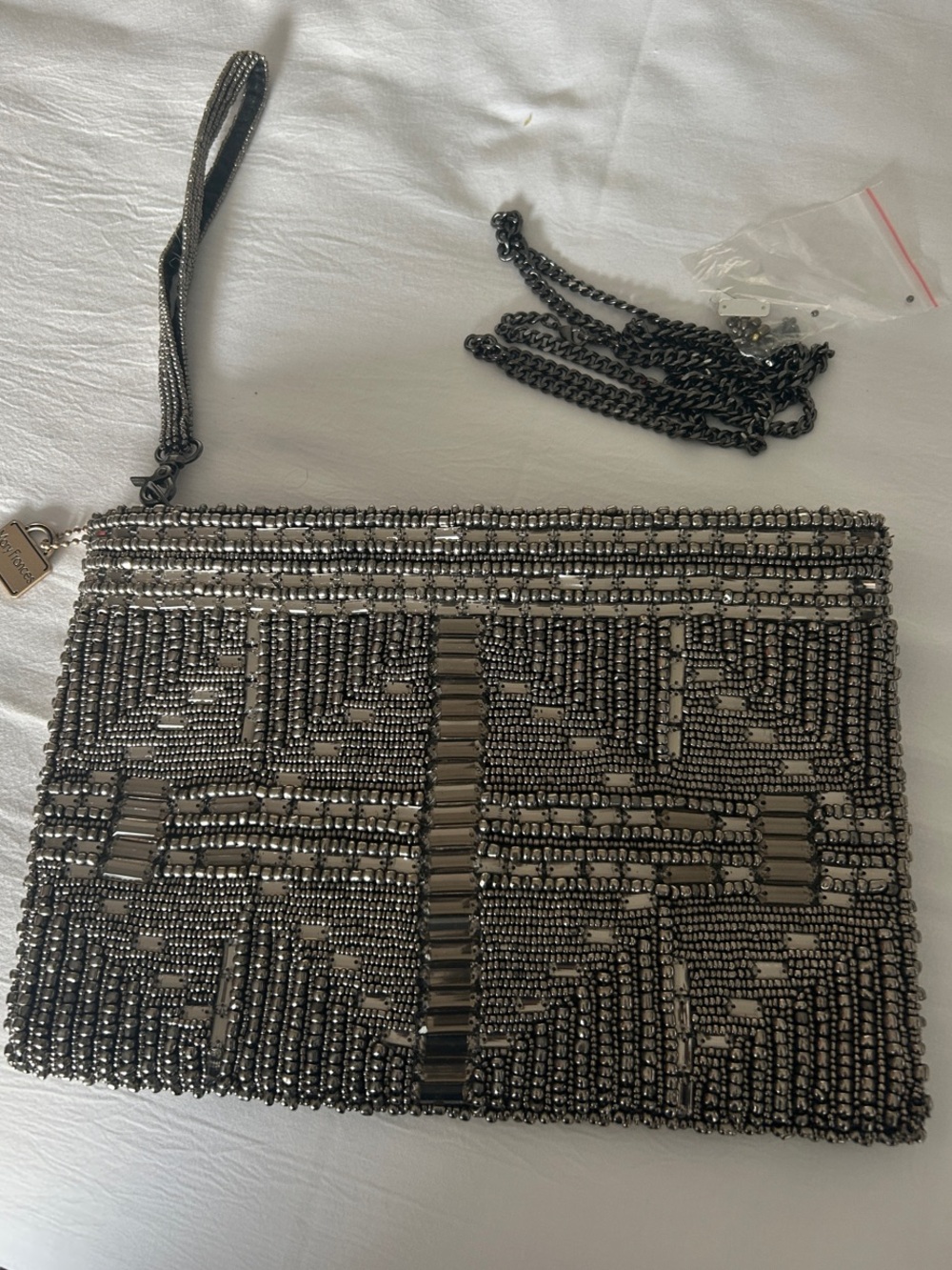 MARY FRANCIS HAND Beaded Wristlet Clutch Gunmetal NEW NO TAG SEE PICTURES FLAW